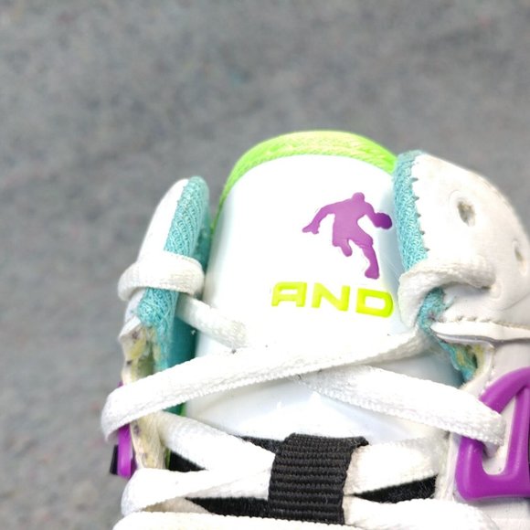 AND1 Girls Shoes Size 1Y Pre School Kids Basketball Sneakers White Black Blue - Picture 5 of 10